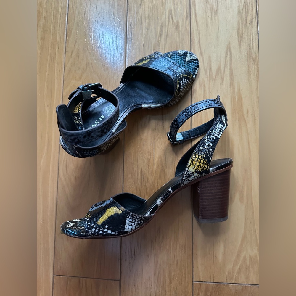 Coach Pipher Python/Anaconda 3” Heels with Ankle Strap, Size 7.5